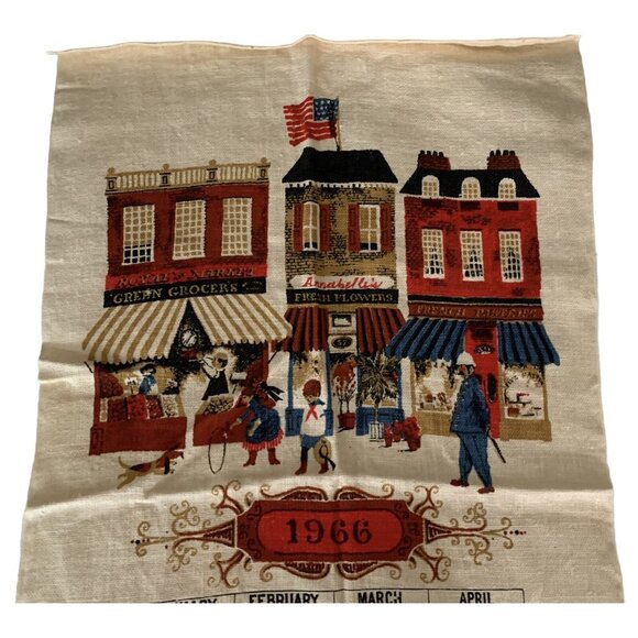Vintage 1966 Calendar Towel Patriot Linen Souvenir Pre Owned America Small Town - Picture 2 of 8